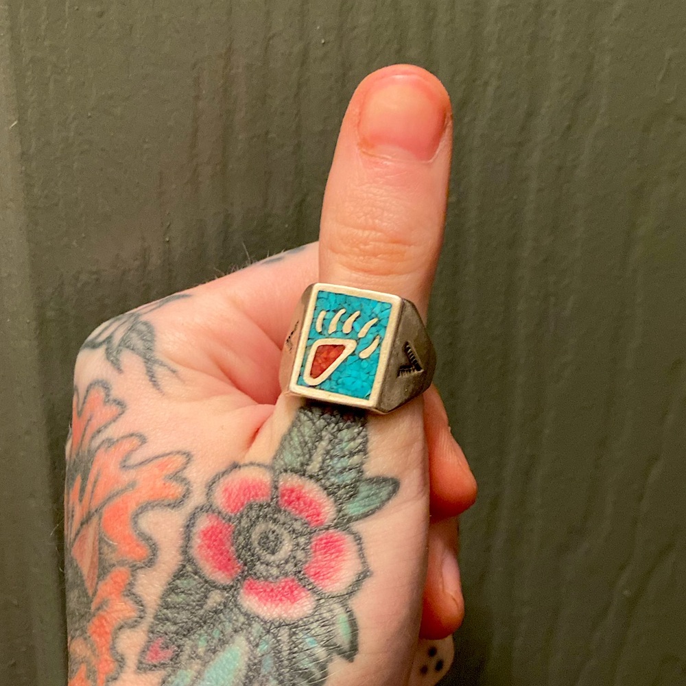 Sterling Silver Turquoise Bear Ring - image 1